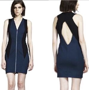 Cut25 by Yigal Azrouel Navy and Black Scuba Full Zipper Front Dress Size 6